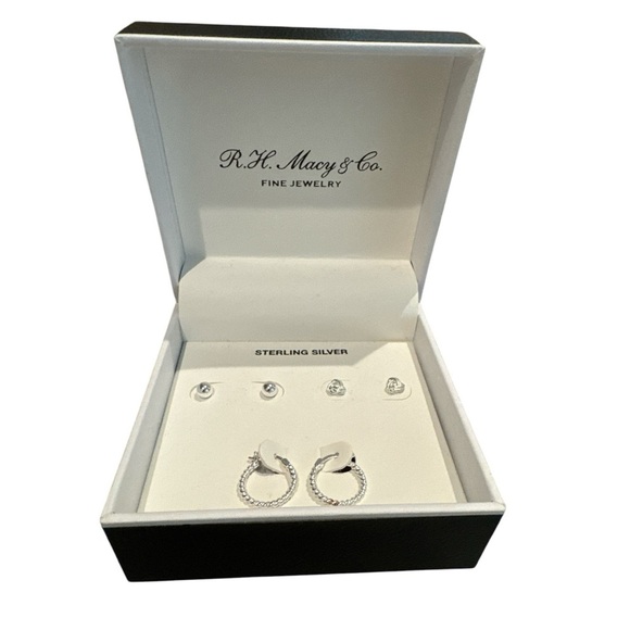 Polished Stud & Hoop Earrings Set in 18k Gold Over Sterling Silver - Picture 3 of 4